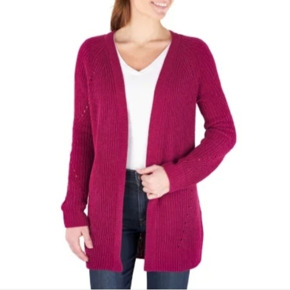 Chenille Cardigan Women's Large Open Front Raspberry - Picture 2 of 8
